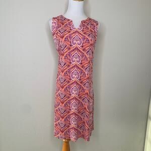 Luxology Majolica Print Dress Pink Orange Shift Sz Medium